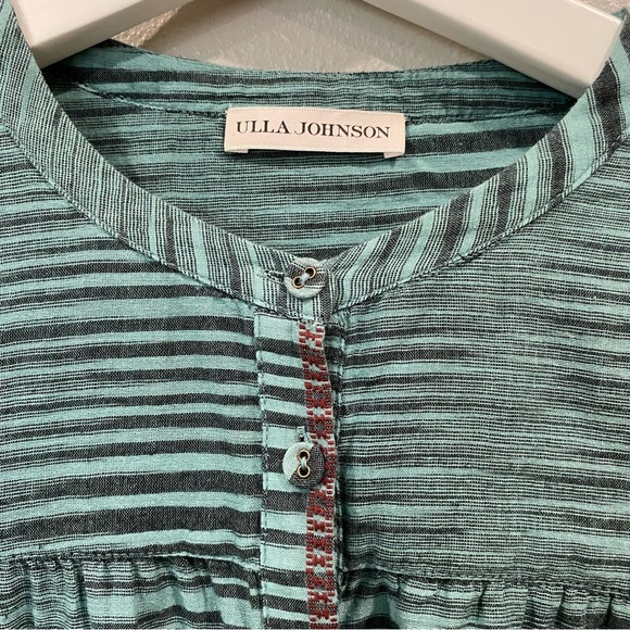 Ulla Johnson Striped Button Front Maxi Midi Shirt Dress Green Teal Size 10 - Picture 9 of 11